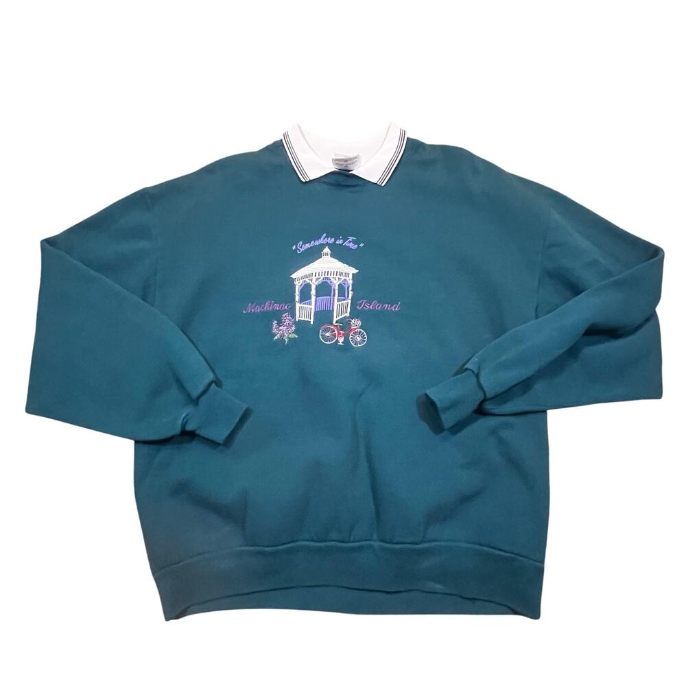 Vintage Mackinac Island Sweatshirt Collar Large Gazebo Embroidered‎ Grandmacore